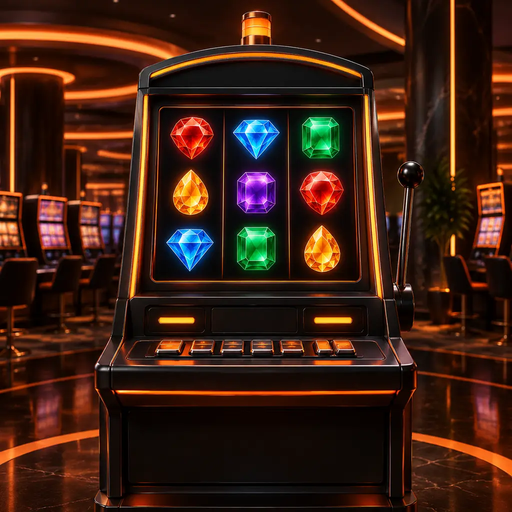 Mesin slot bertema permata dalam ruang kasino