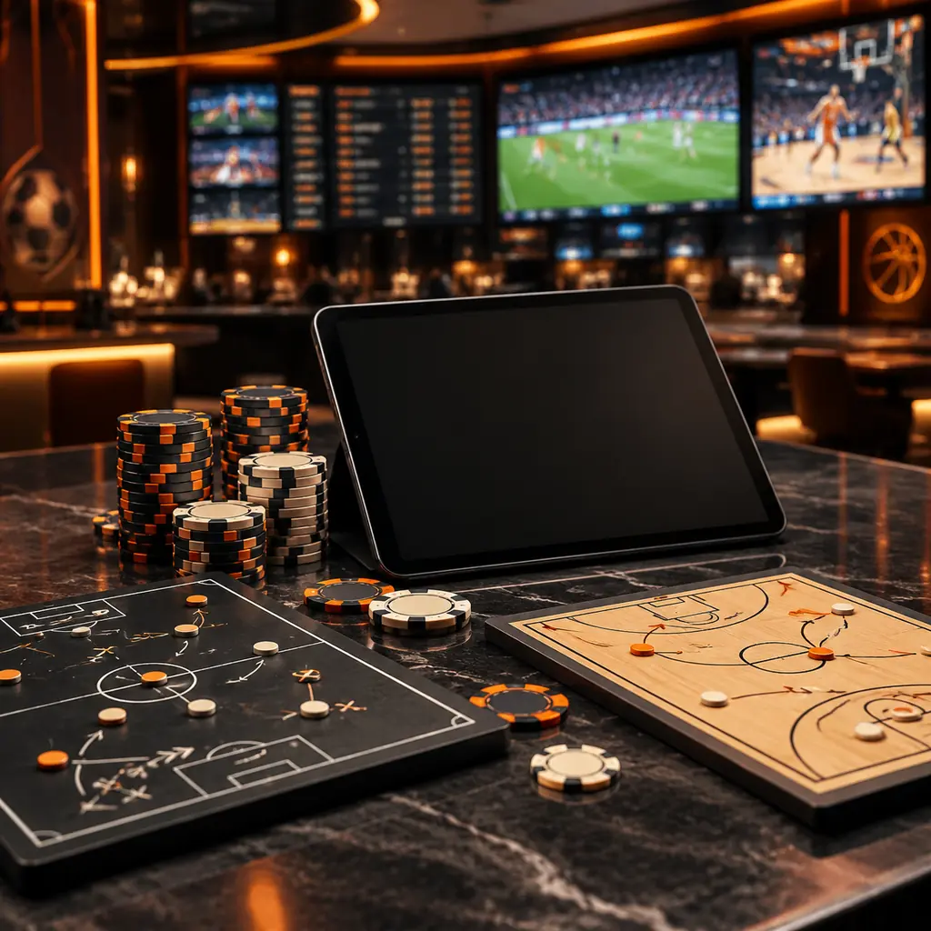 Papan taktik sepak bola dan basket di meja sportsbook kasino